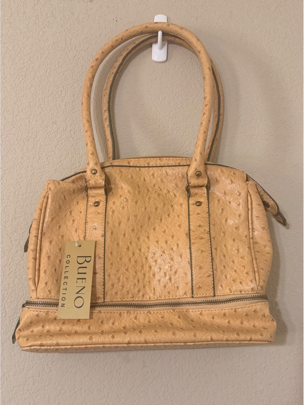 Bueno Collection Beige Faux Ostrich Leather Handbag